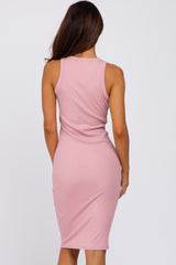 Pink Ribbed Sleeveless Dress