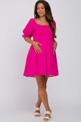 Fuchsia Textured Polka Dot Chiffon Smocked Maternity Dress