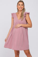 Mauve Heathered Flutter Sleeve Maternity Dress