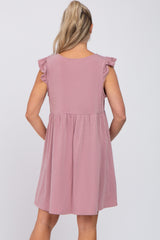 Mauve Heathered Flutter Sleeve Maternity Dress