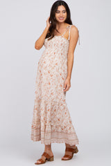 Cream Paisley Print Sleeveless Ruffle Hem Maternity Maxi Dress