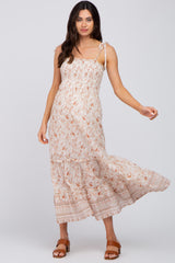 Cream Paisley Print Sleeveless Ruffle Hem Maternity Maxi Dress