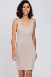 Taupe Square Neck Fitted Dress