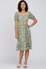 Light Olive Floral Maternity Midi Dress