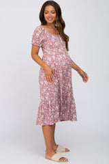 Mauve Floral Maternity Midi Dress