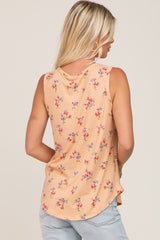 Peach Floral Ribbed Sleeveless Top