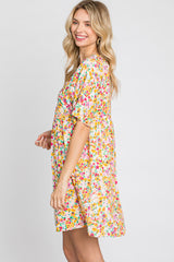 Multi-Color Floral Short Sleeve Dress