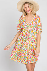 Multi-Color Floral Short Sleeve Dress