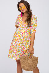 Multi-Color Floral Short Sleeve Maternity Dress