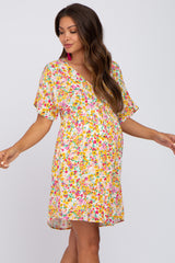 Multi-Color Floral Short Sleeve Maternity Dress