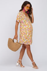 Multi-Color Floral Short Sleeve Maternity Dress