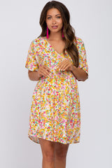 Multi-Color Floral Short Sleeve Maternity Dress