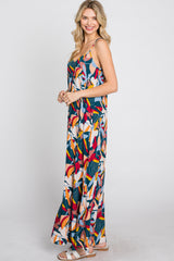 Teal Multi-Color Printed Sleeveless Maxi Dress