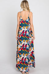 Teal Multi-Color Printed Sleeveless Maxi Dress