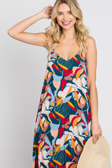 Teal Multi-Color Printed Sleeveless Maxi Dress