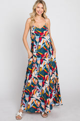 Teal Multi-Color Printed Sleeveless Maxi Dress