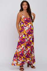 Magenta Multi-Color Printed Sleeveless Maternity Maxi Dress