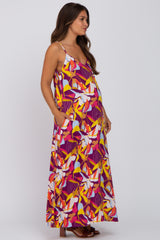 Magenta Multi-Color Printed Sleeveless Maternity Maxi Dress