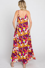 Magenta Multi-Color Printed Sleeveless Maxi Dress