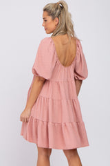 Pink Textured Dot Ruffle Tiered Maternity Dress