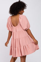 Pink Textured Dot Ruffle Tiered Dress