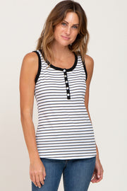 Black Striped Ribbed Button Front Tank Top