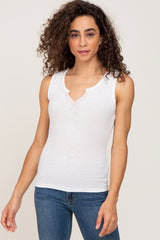 White Ribbed Split Neck Maternity Tank Top