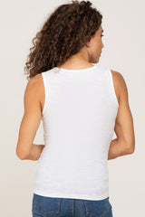 White Ribbed Split Neck Tank Top