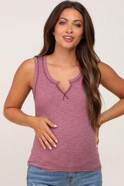 Mauve Ribbed Split Neck Maternity Tank Top