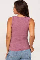 Mauve Ribbed Split Neck Maternity Tank Top