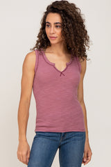 Mauve Ribbed Split Neck Maternity Tank Top