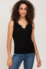 Black Ribbed Split Neck Maternity Tank Top