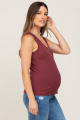 Burgundy Ribbed Button Front Maternity Tank Top