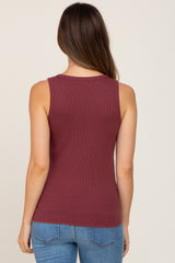 Burgundy Ribbed Button Front Maternity Tank Top