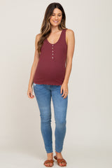 Burgundy Ribbed Button Front Maternity Tank Top