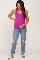 Magenta Ribbed Button Front Maternity Tank Top