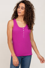 Magenta Ribbed Button Front Tank Top