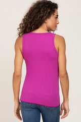 Magenta Ribbed Button Front Tank Top