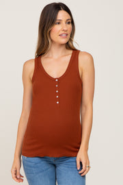 Camel Ribbed Button Front Maternity Tank Top