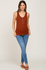 Camel Ribbed Button Front Maternity Tank Top