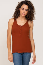 Camel Ribbed Button Front Tank Top