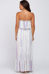 Lavender Striped Flounce Strapless Maternity Maxi Dress