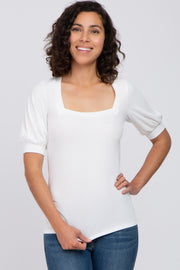 White Square Neck Ribbed Top