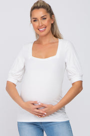 White Square Neck Ribbed Maternity Top