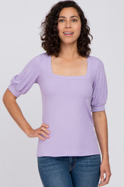 Lavender Square Neck Ribbed Top