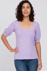 Lavender Square Neck Ribbed Maternity Top