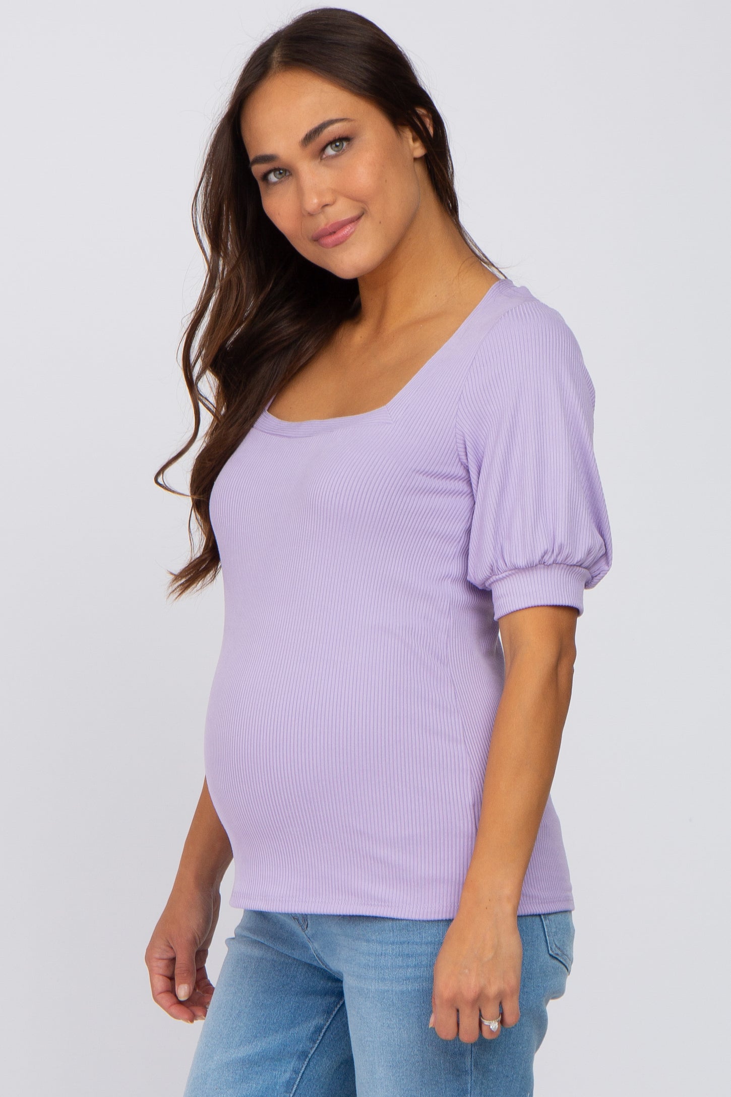 Lavender Square Neck Ribbed Maternity Top– PinkBlush