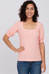 Pink Square Neck Ribbed Top