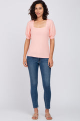 Pink Square Neck Ribbed Top