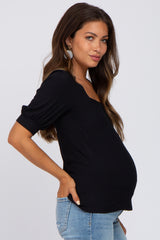 Black Square Neck Ribbed Maternity Top